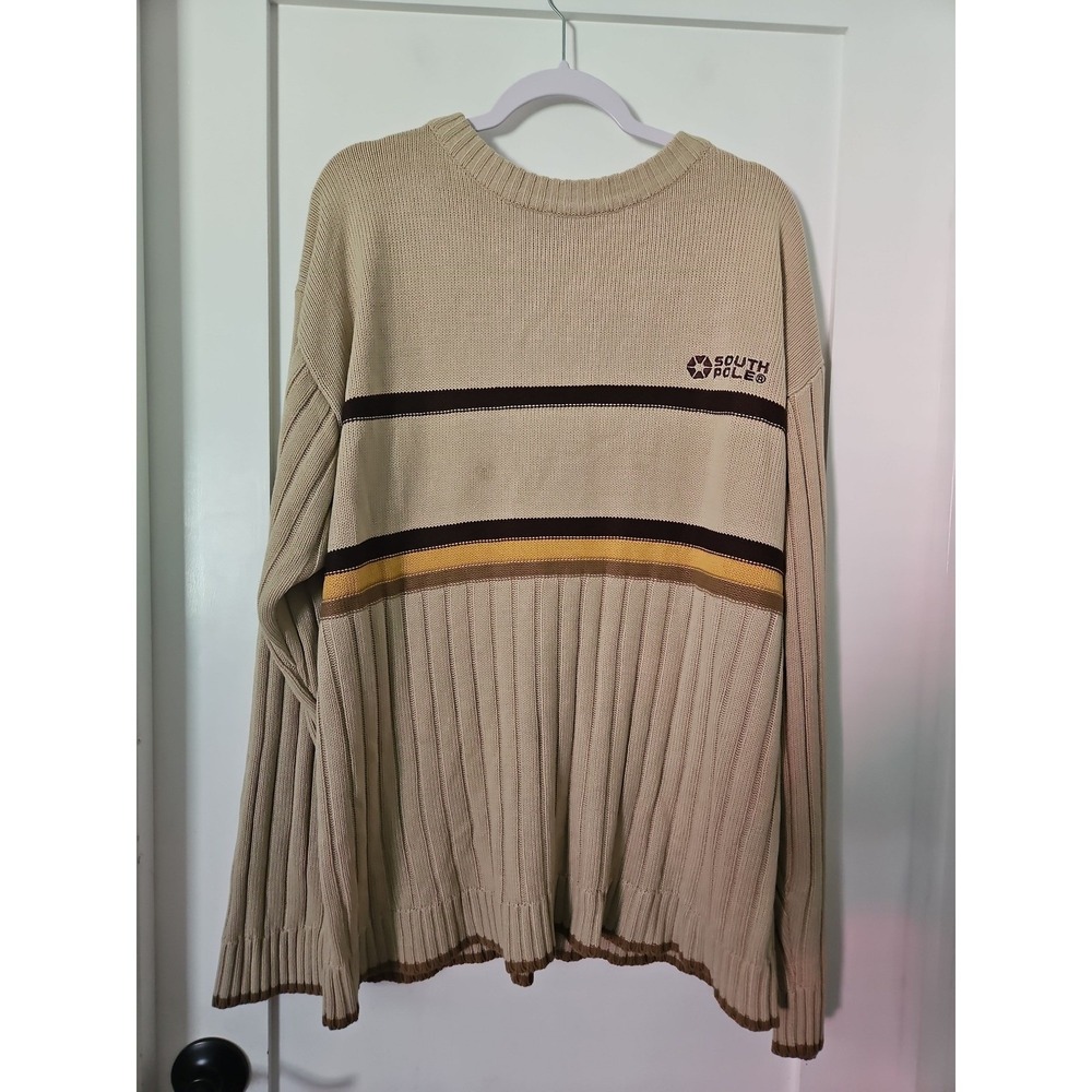 Vintage Southpole Crewneck Knit Sweater XL Beige Brown Stripe Y2K Gorpcore